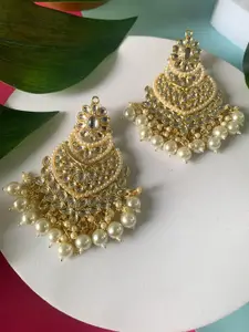 I Jewels Gold-Plated Stones & Beads Studded Contemporary Drop Earrings