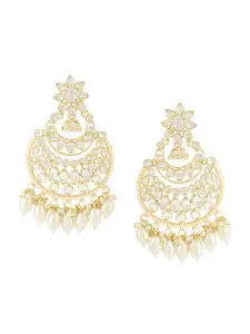 I Jewels Gold-Plated Contemporary Kundan Studded & Beaded Chandbali Earrings
