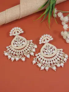 I Jewels Gold-Plated Stones & Beads Studded Contemporary Drop Earrings