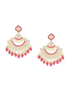 I Jewels Gold-Plated Contemporary Stone Studded & Beaded Chandbali Earrings