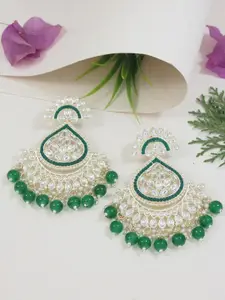 I Jewels Gold-Plated Stones & Beads Studded Contemporary Drop Earrings