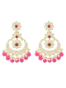 I Jewels Gold-Plated Contemporary Stone Studded & Pearl Chandbali Earrings