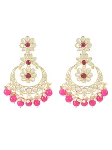 I Jewels Gold-Plated Contemporary Stone Studded & Pearl Chandbali Earrings