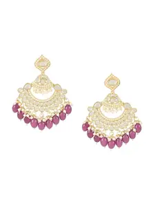 I Jewels Gold-Plated Stones & Beads Studded Contemporary Drop Earrings