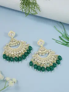 I Jewels Gold-Plated Stones & Beads Studded Contemporary Drop Earrings