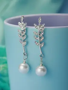 Priyaasi Pearl Silver-Toned Contemporary Drop Earrings