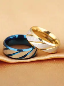 MEENAZ Men Set Of 2 Gold-Plated Finger Rings