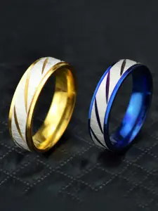 MEENAZ Set Of 2 Gold-Plated Textured Finger Ring