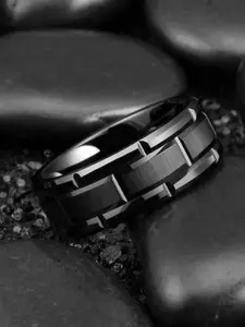 MEENAZ Men Silver-Plated Textured Adjustable Finger Ring