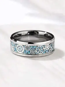 MEENAZ Silver-Plated Textured Oxidised Thumb Band Finger Ring