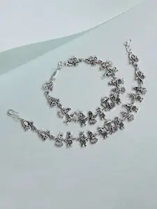ABDESIGNS Silver-Plated Ethnic Oxidised Anklet