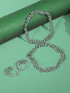 ABDESIGNS Silver Plated Ghungru Anklets With Toe Rings
