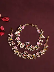 ABDESIGNS Gold-Plated Stones & Beads-Studded Doli Barat Bridal Anklets