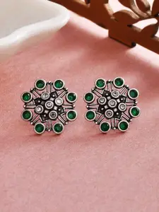 Voylla Silver-Plated Oxidised Contemporary Stud Earrings