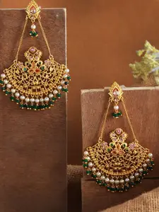Voylla Gold-Plated Pearl Studed Contemporary Chandbali Earrings