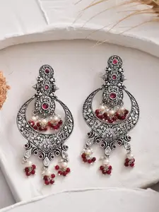 Voylla Silver-Plated Contemporary Chandbalis Earrings