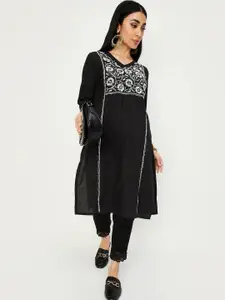 max Floral Embroidered V-neck Straight Kurta