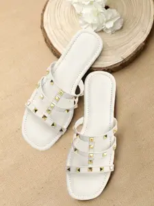 OPHELIA Embellished Open Toe Flats