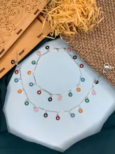 ABDESIGNS Set of 2 Silver-Plated Beaded Anklets