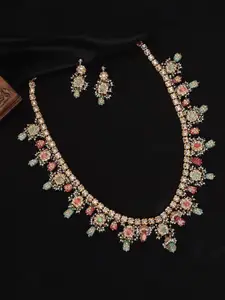 ABDESIGNS Gold-Plated Jaipuri Beads Stone Necklace With Pair Of Earrings