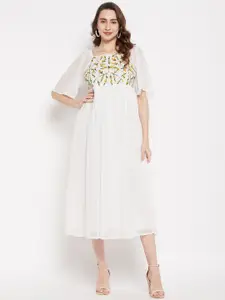 Ruhaans Floral Embroidered Flared Sleeve Fit & Flare Dress