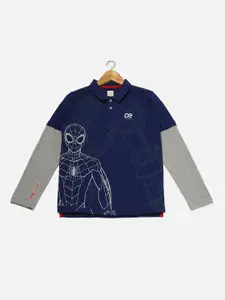Peter England Boys Spider Man Printed Polo Collar Pure Cotton T-shirt