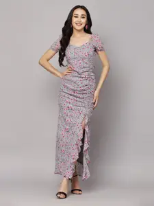 aayu Floral Printed Sweetheart Neck Sheath Maxi Dress