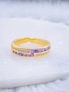 ZIVOM Gold-Plated Zig Zag Cubic Zirconia Studded Finger Ring