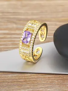 ZIVOM Women 18K Gold-Plated Cubic Zirconia Studded Finger Ring