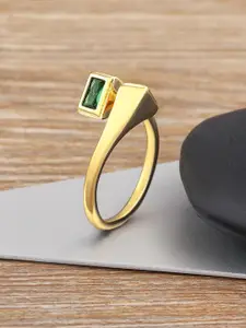 ZIVOM 18K Gold-Plated Rectangle Crystal Anti Tarnish Ring