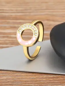 ZIVOM 18K Gold-Plated Circle Mother Of Pearl Cubic Zirconia-Studded Ring