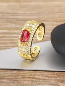 ZIVOM Women 18K Gold-Plated Cubic Zirconia Studded Finger Ring