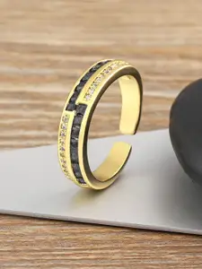 ZIVOM 18K Gold-Plated Zig Zag Cubic Zirconia-Studded Ring