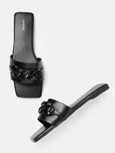 Van Heusen Woman Open Toe Flats with Chain Detail