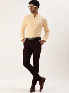 Peter England Slim Fit Band Collar Full Sleeves Self Design Formal Shirt