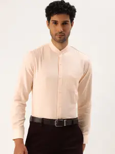 Peter England Slim Fit Band Collar Full Sleeves Self Design Formal Shirt