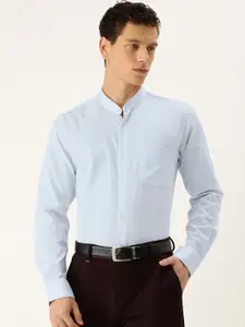 Peter England Band Collar Textured Slim Fit Formal Shirt