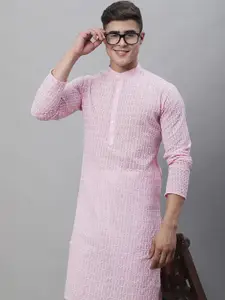 SOJANYA Mandarin Collar Embroidered Pure Cotton Kurta