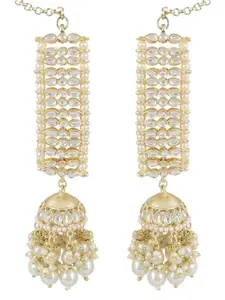 I Jewels Gold-Plated Dome Shaped Kundan Studded Pearl Jhumkas Earrings
