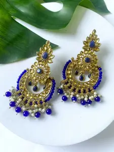 I Jewels Gold-Plated Kundan Studded & Beaded Chandbalis Earrings