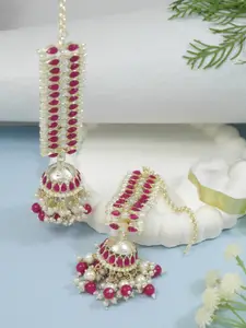 I Jewels Gold-Plated Dome Shaped Kundan Studded Pearl Jhumkas Earrings