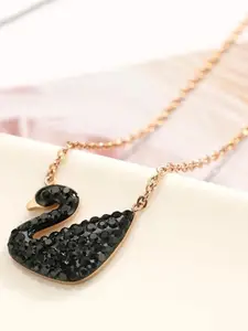 MEENAZ Rose Gold-Plated Stone Studded Swan Necklace Pendant Chain