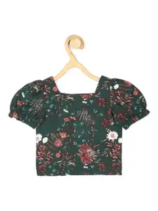 Peter England Girls Floral Printed Puff Sleeves Cotton Top