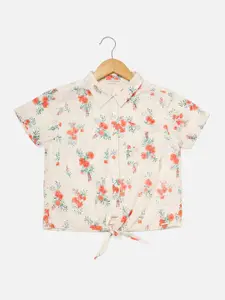 Peter England Girls Floral Printed Shirt Style Cotton Top