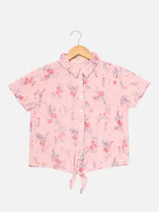 Peter England Girls Floral Printed Tie-Up Detail Pure Cotton Shirt Style Top