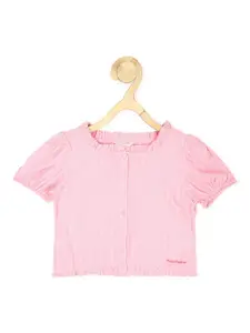 Peter England Girls Striped Puff Sleeve Shirt Style Top