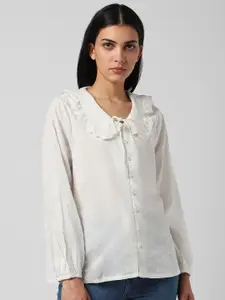 Van Heusen Woman Tie-Up Neck Ruffled Pure Cotton Shirt Style Top