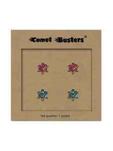 Comet Busters Set Of 2 Gold-Plated Stone Studded Non Piercing Sticker Studs Earrings