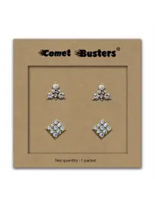 Comet Busters Set Of 2 Gold-Plated Stone Studded Non Piercing Sticker Studs Earrings