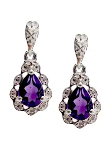 HIFLYER JEWELS Sterling Silver Teardrop Shaped Amethyst Drop Earrings